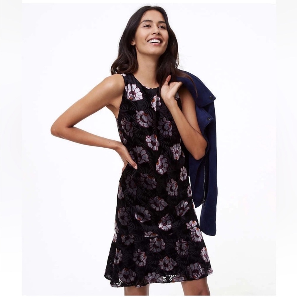 LOFT Black and Pink Floral Mini Dress